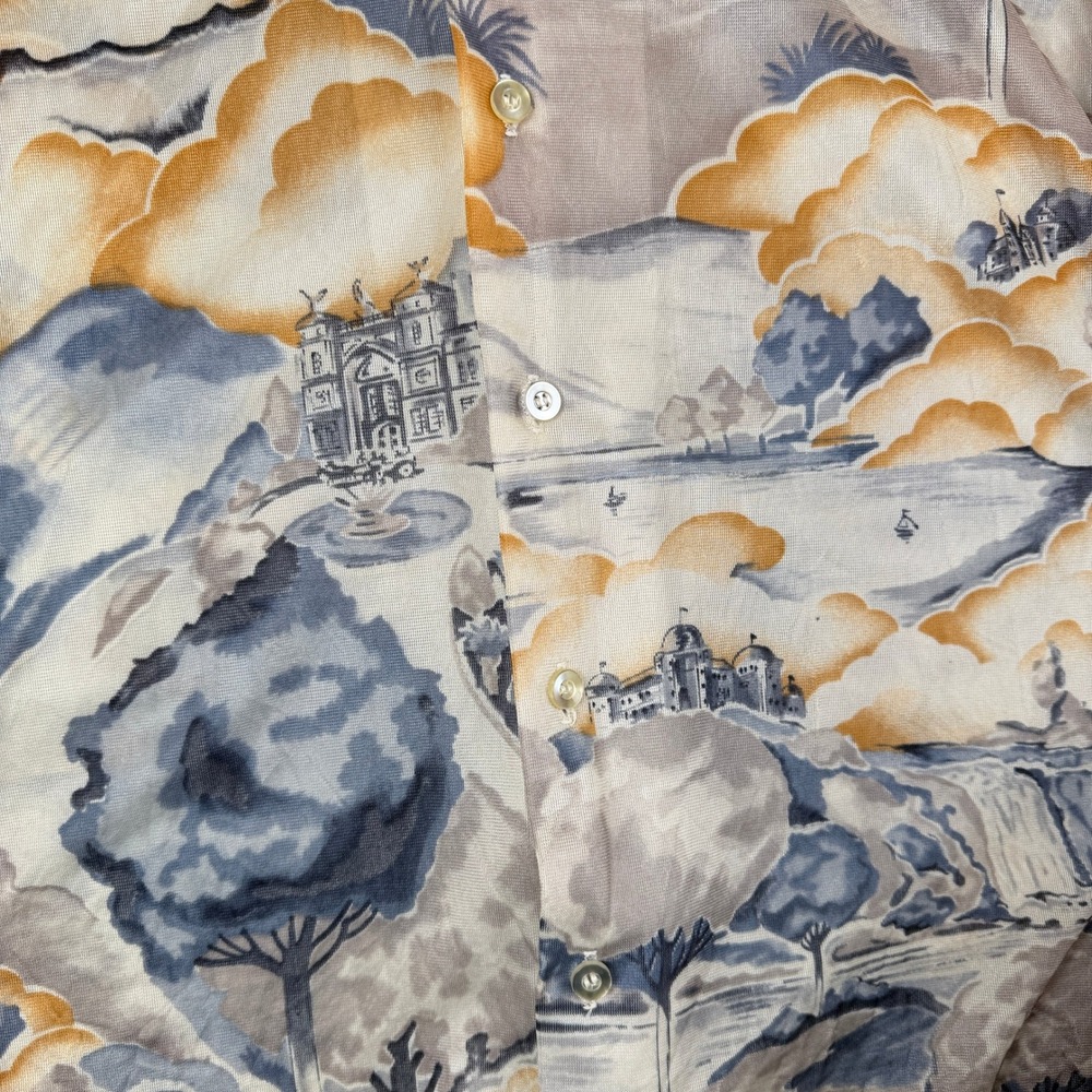 Vintage 70s K-Mart Shirt Mens XL Disco Dagger Collar Landscape Art Silky - Picture 6 of 11